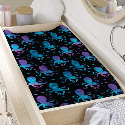 Purple And Teal Octopus Pattern Print Changing Pad Cover