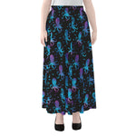 Purple And Teal Octopus Pattern Print Chiffon Maxi Skirt
