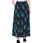 Purple And Teal Octopus Pattern Print Chiffon Maxi Skirt