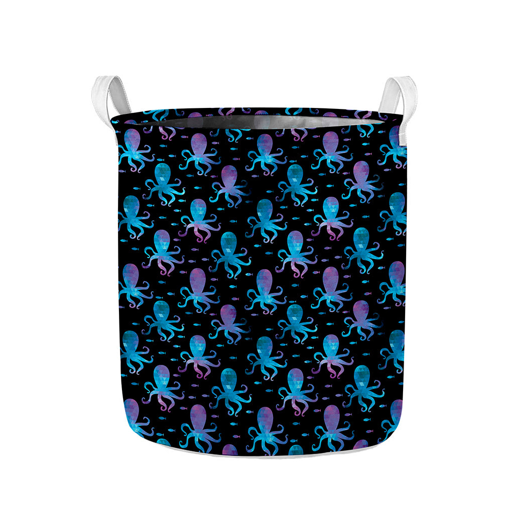 Purple And Teal Octopus Pattern Print Collapsible Laundry Basket