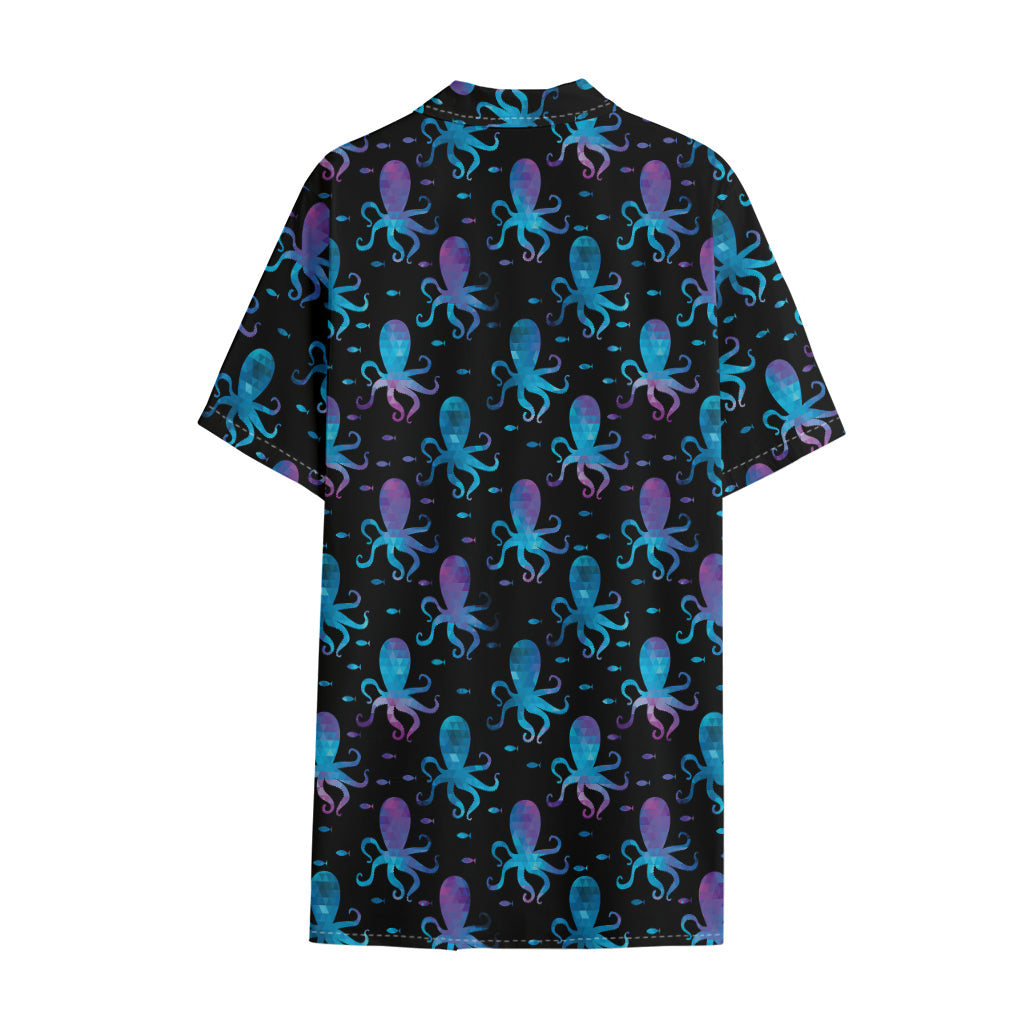 Purple And Teal Octopus Pattern Print Cotton Hawaiian Shirt