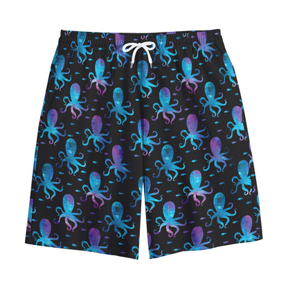 Purple And Teal Octopus Pattern Print Cotton Shorts