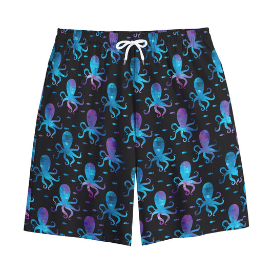 Purple And Teal Octopus Pattern Print Cotton Shorts