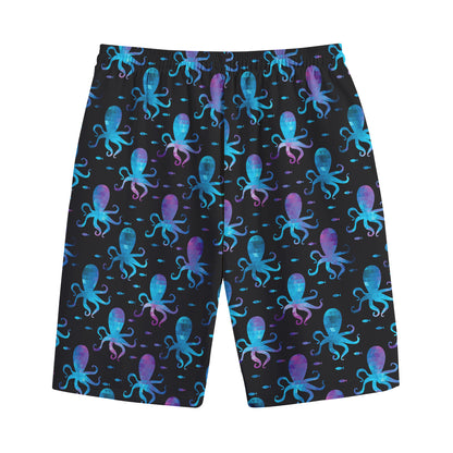 Purple And Teal Octopus Pattern Print Cotton Shorts
