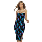 Purple And Teal Octopus Pattern Print Cross Back Cami Dress