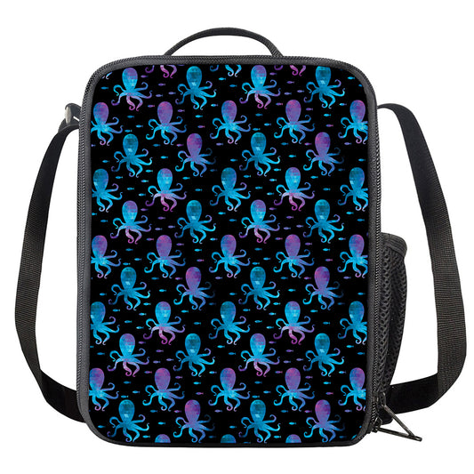 Purple And Teal Octopus Pattern Print Crossbody Lunch Bag