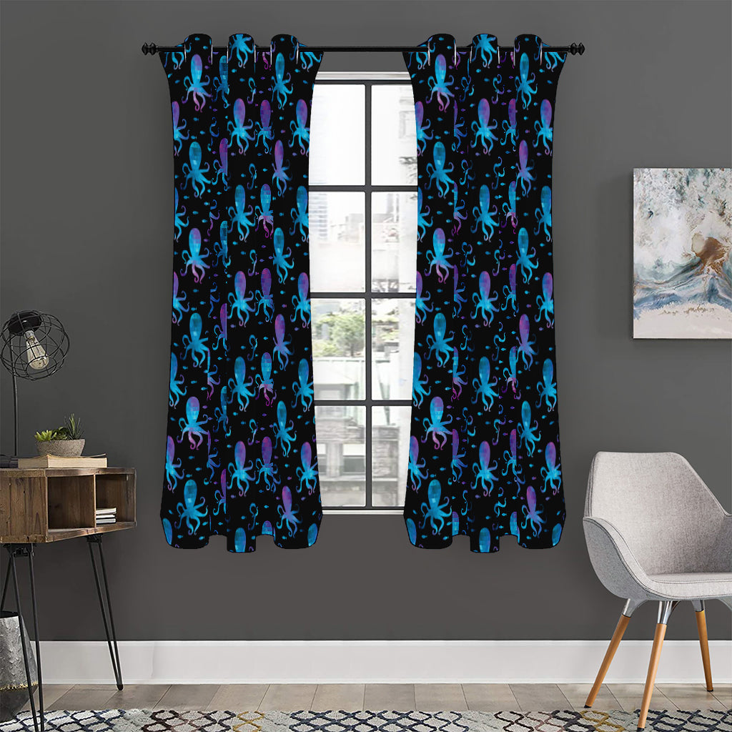 Purple And Teal Octopus Pattern Print Curtain