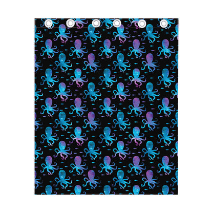 Purple And Teal Octopus Pattern Print Curtain