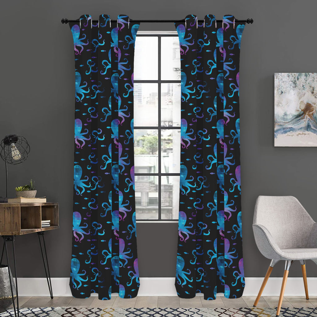 Purple And Teal Octopus Pattern Print Curtain