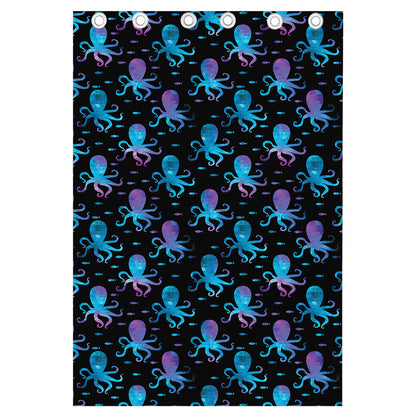 Purple And Teal Octopus Pattern Print Curtain