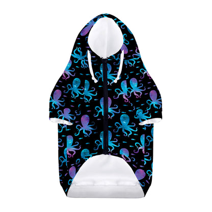 Purple And Teal Octopus Pattern Print Dog Zip Up Hoodie