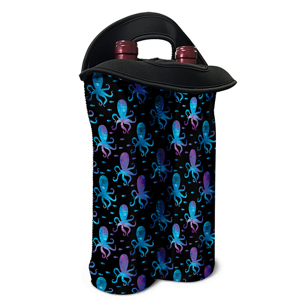 Purple And Teal Octopus Pattern Print Double Neoprene Wine Tote