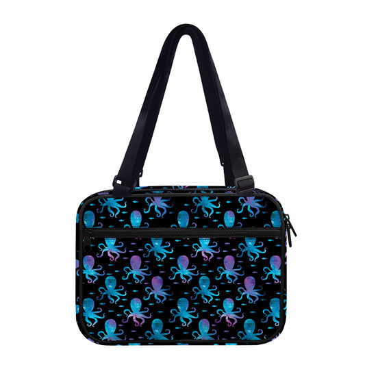 Purple And Teal Octopus Pattern Print Double Strap Bible Bag