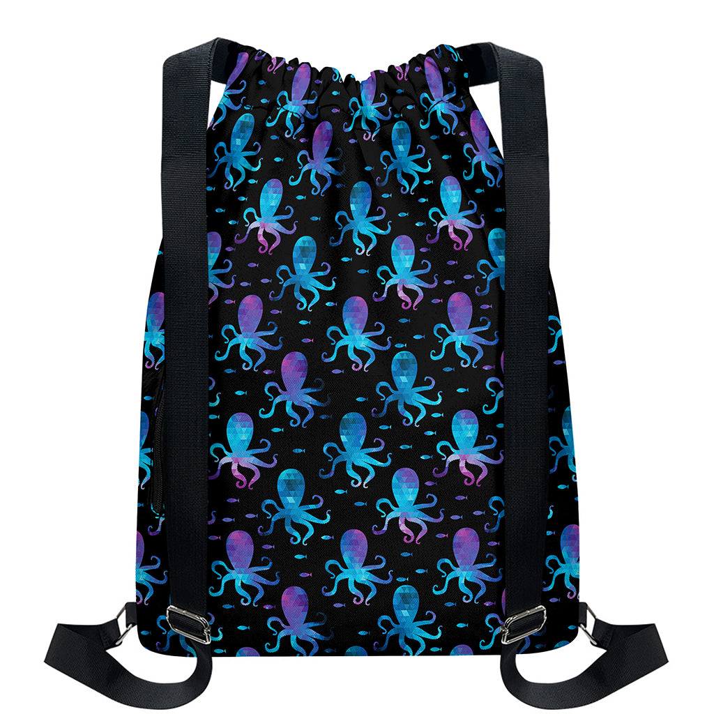 Purple And Teal Octopus Pattern Print Drawstring Backpack