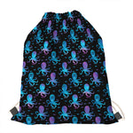 Purple And Teal Octopus Pattern Print Drawstring Bag