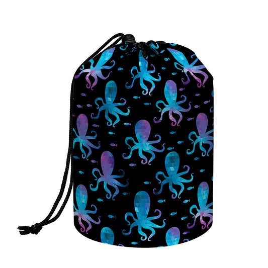 Purple And Teal Octopus Pattern Print Drawstring Makeup Bag