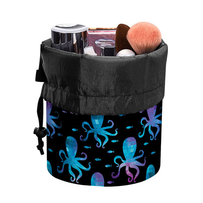 Purple And Teal Octopus Pattern Print Drawstring Makeup Bag