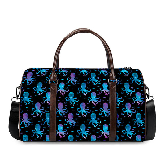 Purple And Teal Octopus Pattern Print Duffle Bag