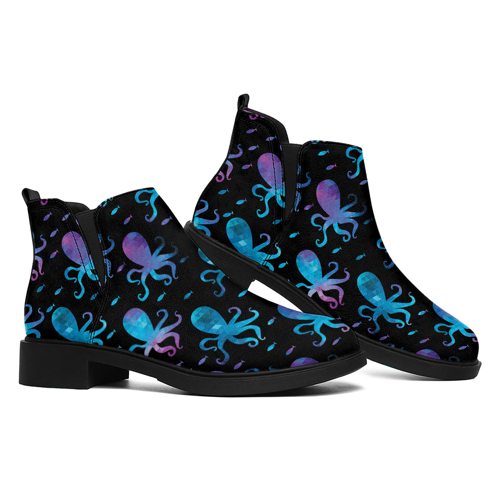 Purple And Teal Octopus Pattern Print Flat Ankle Boots