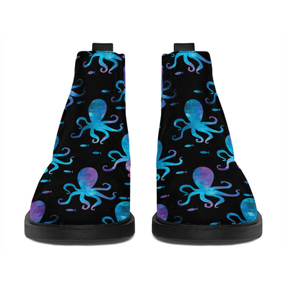 Purple And Teal Octopus Pattern Print Flat Ankle Boots