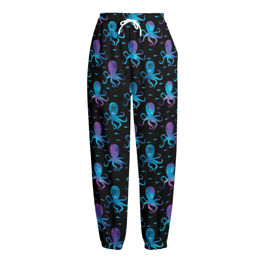 Purple And Teal Octopus Pattern Print Fleece Lined Knit Pants