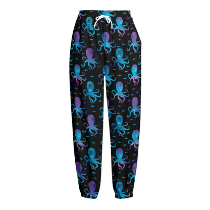 Purple And Teal Octopus Pattern Print Fleece Lined Knit Pants