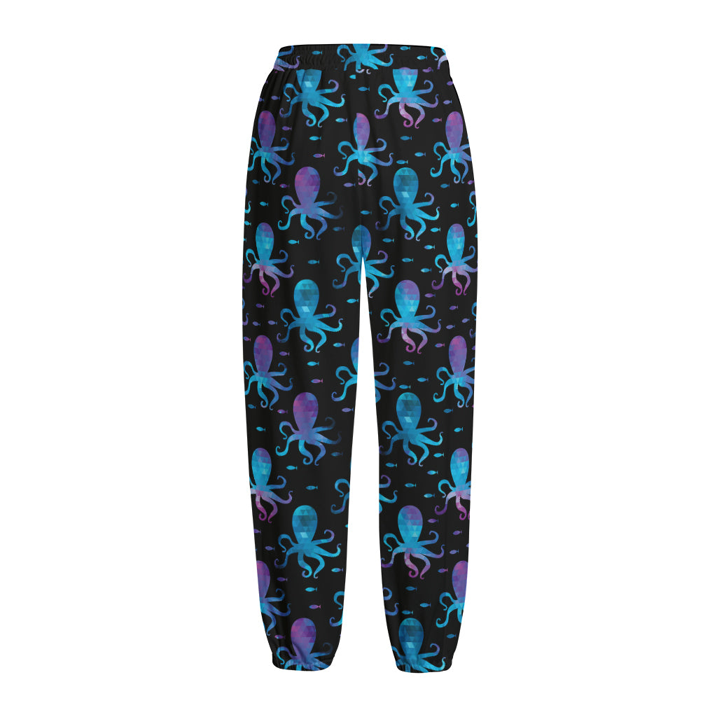 Purple And Teal Octopus Pattern Print Fleece Lined Knit Pants