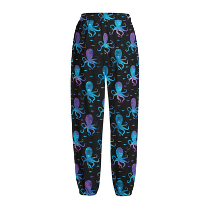 Purple And Teal Octopus Pattern Print Fleece Lined Knit Pants