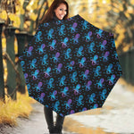 Purple And Teal Octopus Pattern Print Foldable Umbrella