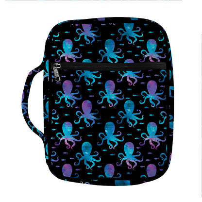 Purple And Teal Octopus Pattern Print Front Pocket Bible Bag