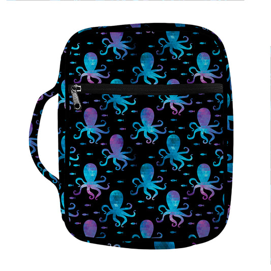 Purple And Teal Octopus Pattern Print Front Pocket Bible Bag