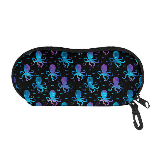 Purple And Teal Octopus Pattern Print Glasses Case