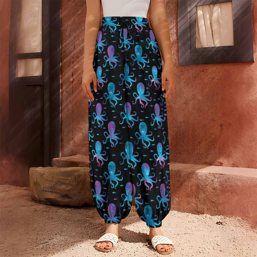 Purple And Teal Octopus Pattern Print Harem Pants