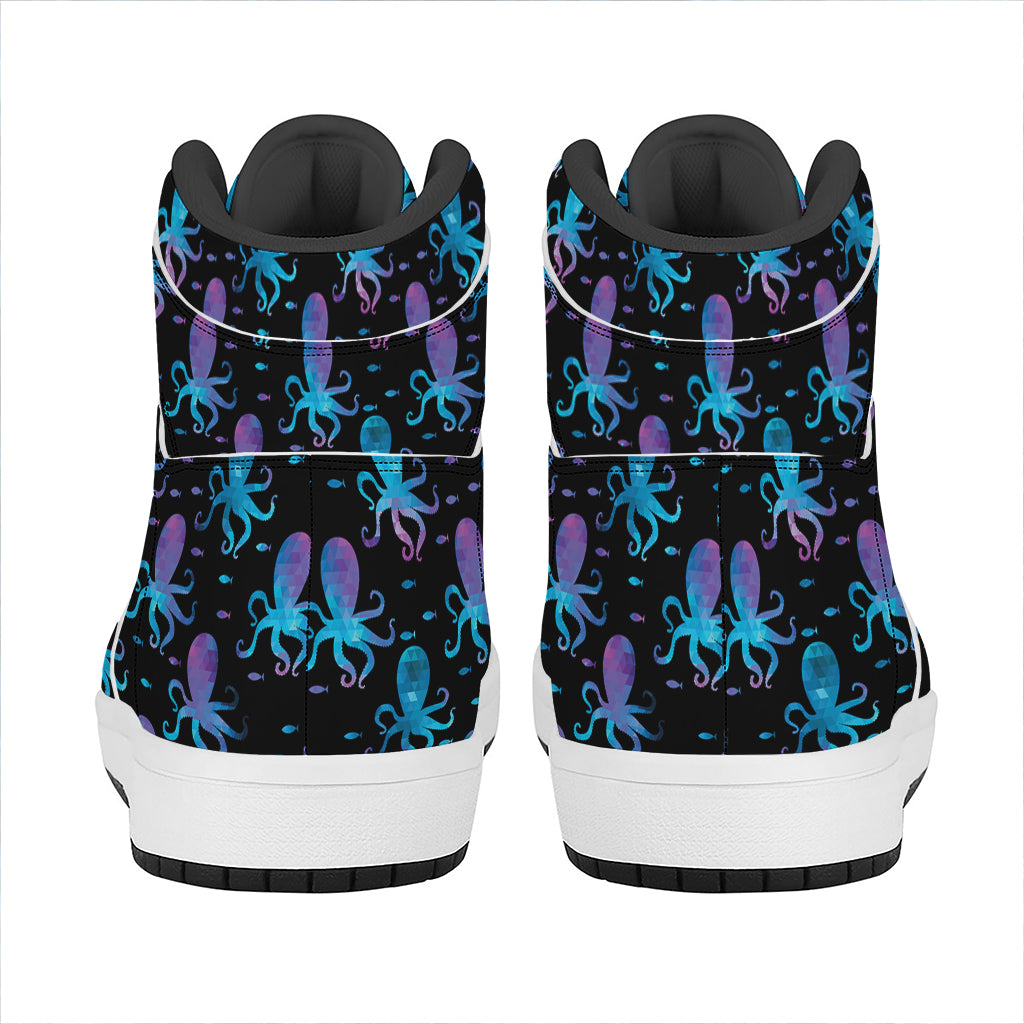 Purple And Teal Octopus Pattern Print High Top Leather Sneakers