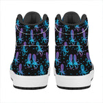 Purple And Teal Octopus Pattern Print High Top Leather Sneakers