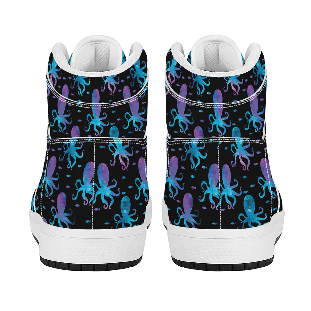 Purple And Teal Octopus Pattern Print High Top Leather Sneakers