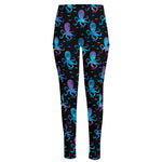 Purple And Teal Octopus Pattern Print High-Waisted Pocket Leggings