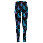 Purple And Teal Octopus Pattern Print High-Waisted Pocket Leggings