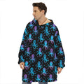 Purple And Teal Octopus Pattern Print Hoodie Blanket