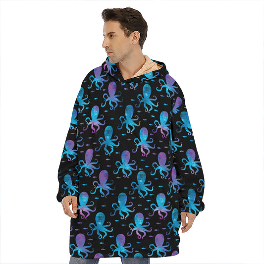 Purple And Teal Octopus Pattern Print Hoodie Blanket