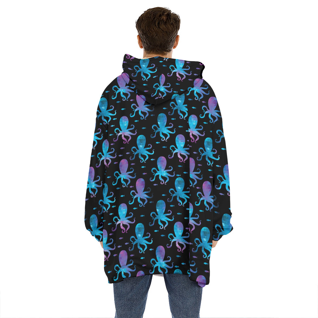 Purple And Teal Octopus Pattern Print Hoodie Blanket