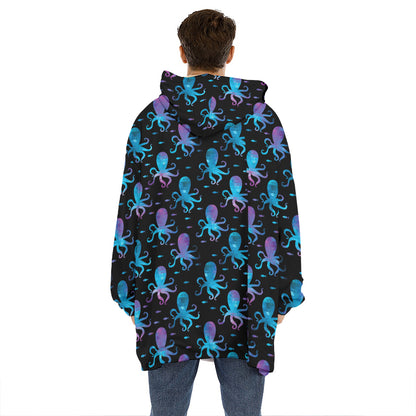 Purple And Teal Octopus Pattern Print Hoodie Blanket