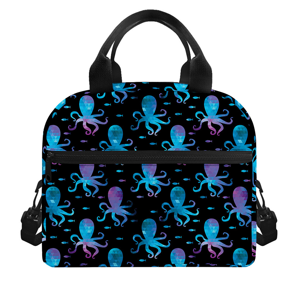 Purple And Teal Octopus Pattern Print Insulated Lunch Bag