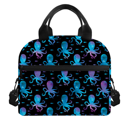 Purple And Teal Octopus Pattern Print Insulated Lunch Bag