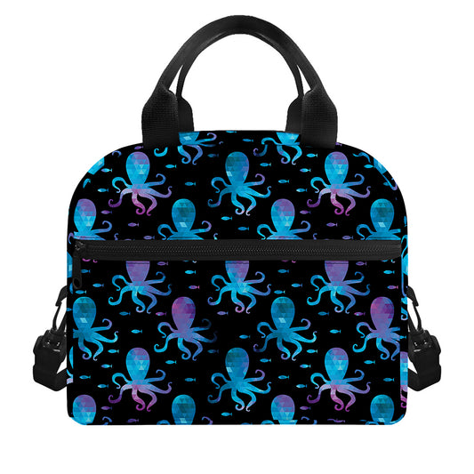 Purple And Teal Octopus Pattern Print Insulated Lunch Bag