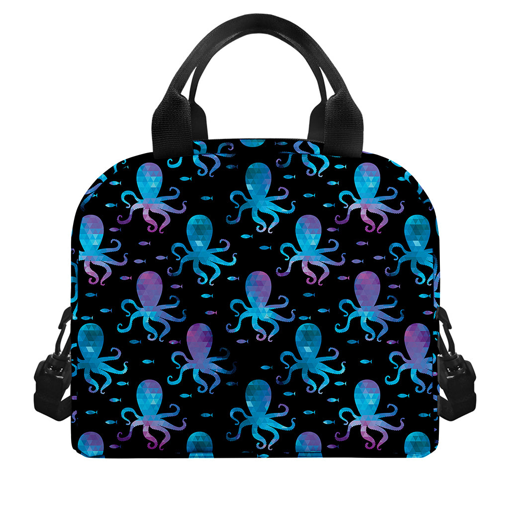 Purple And Teal Octopus Pattern Print Insulated Lunch Bag