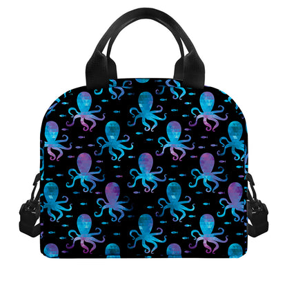 Purple And Teal Octopus Pattern Print Insulated Lunch Bag