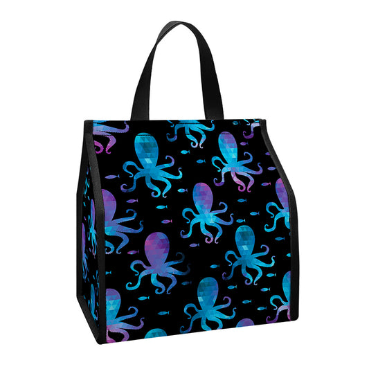 Purple And Teal Octopus Pattern Print Insulated Lunch Tote