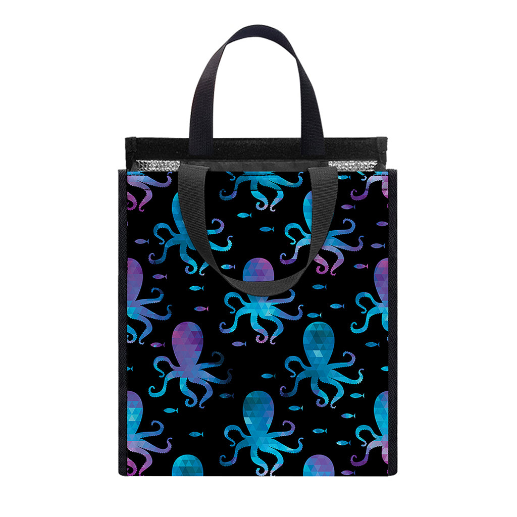 Purple And Teal Octopus Pattern Print Insulated Lunch Tote