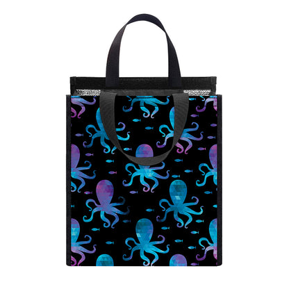 Purple And Teal Octopus Pattern Print Insulated Lunch Tote